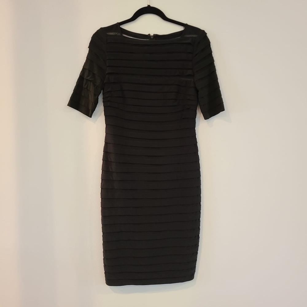 Adrianna Papell Black Ribbed Sheath Dress